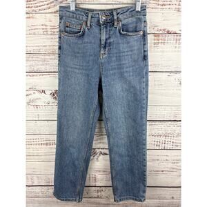 Womens Topshop Moto Stone Wash Straight Denim Blue Jeans Stretch Casual Sz 25X28